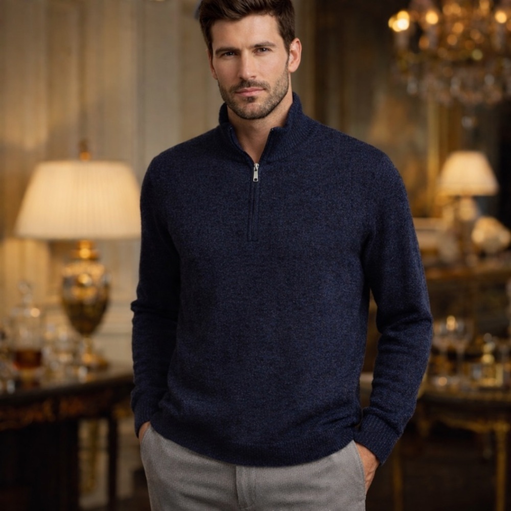 Patagonia Men's Navy Blue 80% Lambswool Quiet Luxury Quarter Zip Sweater Size M